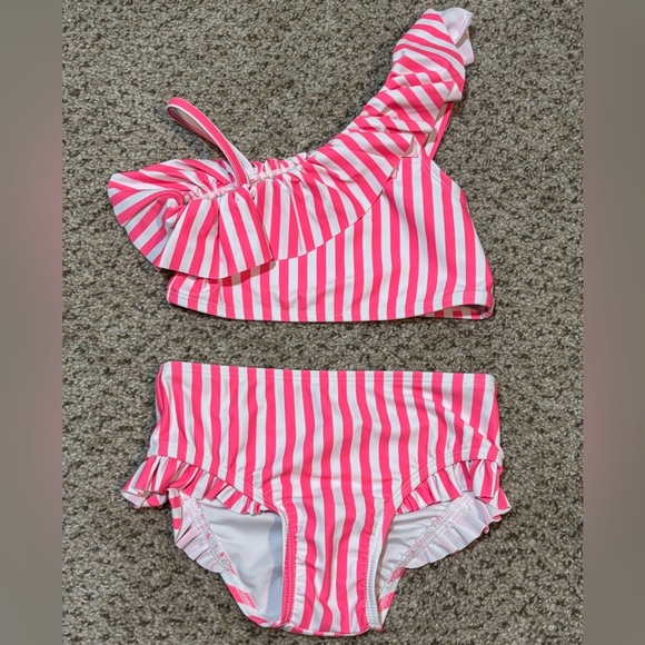 Baby Gap Pink & White Ruffled Striped 2 Piece Swim Suit Size 3 | summer | beach - Picture 1 of 6